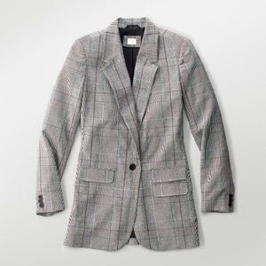 Grey Plaid Boyfriend Blazer